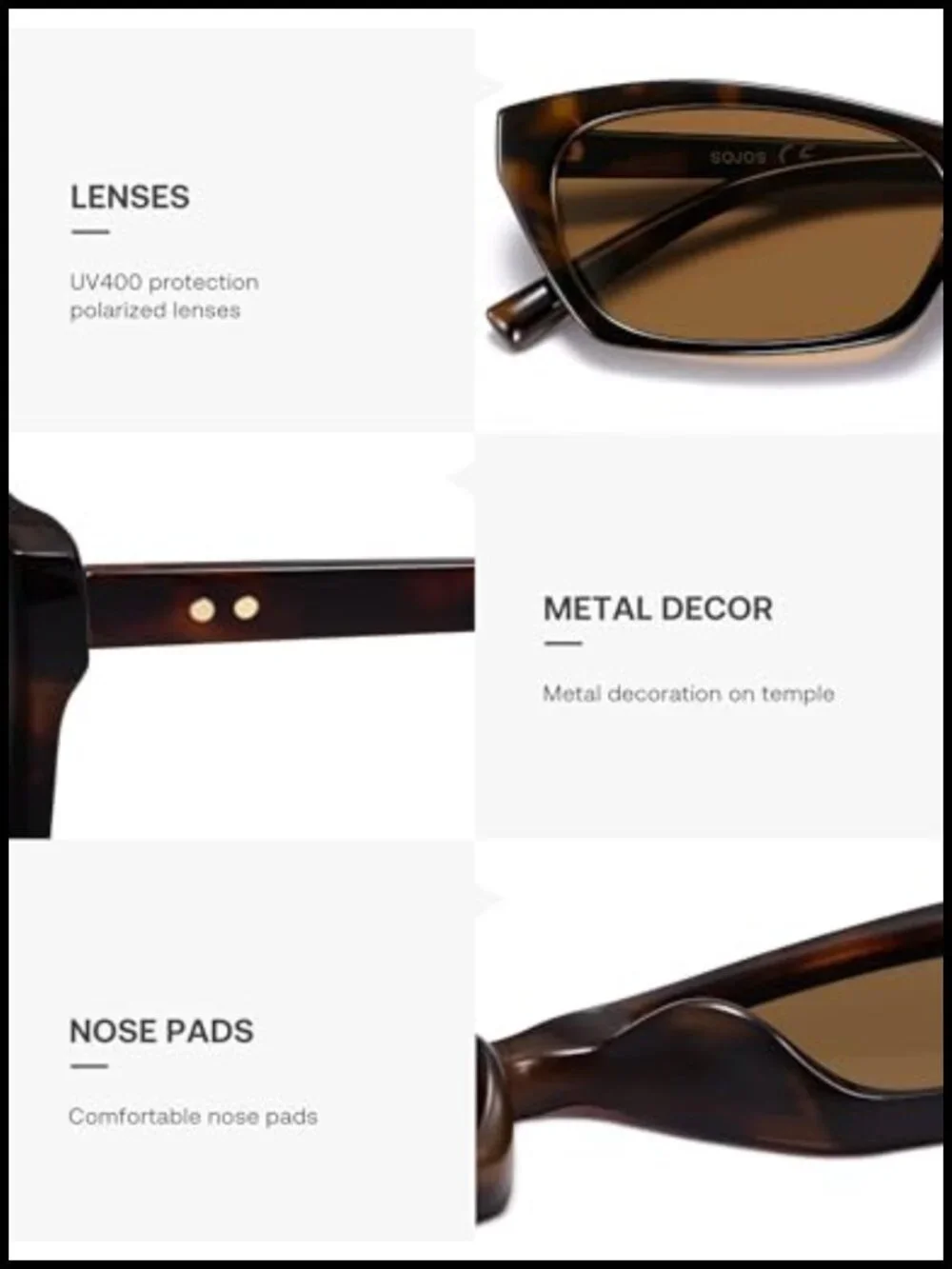 Cat Eye Polarized Sunglasses Retro Rectangle UV400 Protection Lightweight